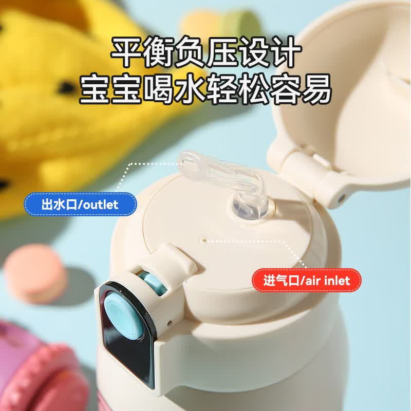 杯具熊(BEDDYBEAR)儿童保温杯小学生3-6岁水杯上学专用大容量吸管杯子送礼物 小拱门杯-幸运独角兽480ml【一杯两盖】
