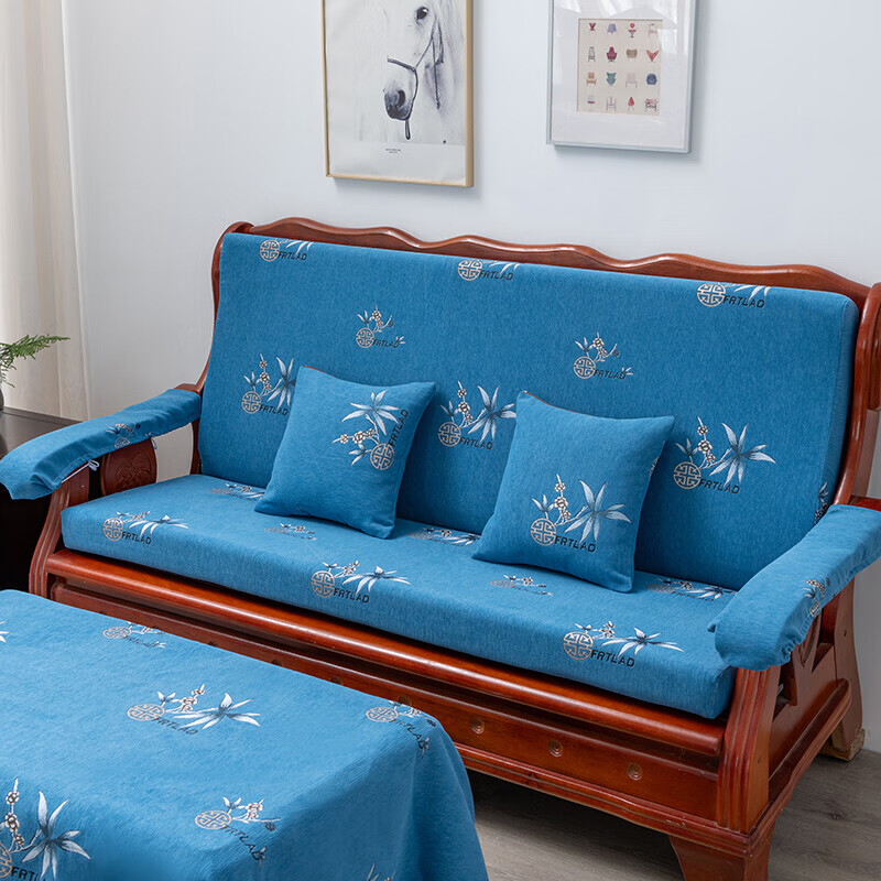 实木老式红木沙发垫带靠背连体加厚四季防滑春秋椅高密度海绵坐垫 吉祥如意灰 扶手6片