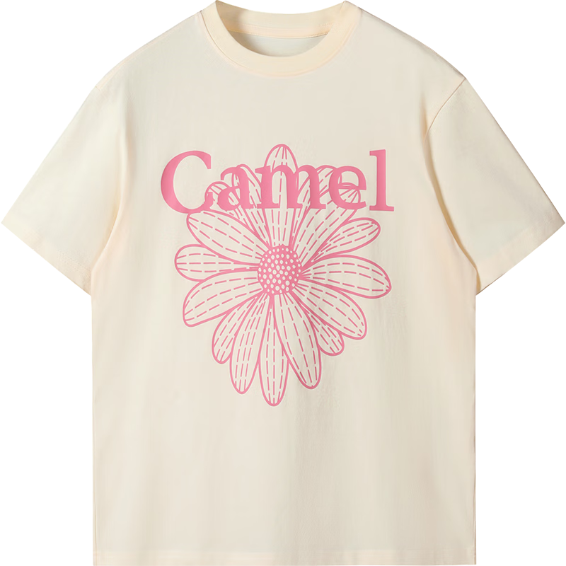 骆驼（CAMEL）冰皮T神小雏菊短袖T恤棉感宽松休闲上衣 C36BAXLN023A 暖白 M
