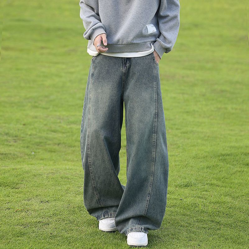 东馨鸟牛仔裤新款美式弯刀复古高街显瘦宽松休闲水洗阔腿直筒坠感长裤子 浅蓝色-弯刀/显瘦[品质甄选] 3XL160-175斤-详细问客服 均码