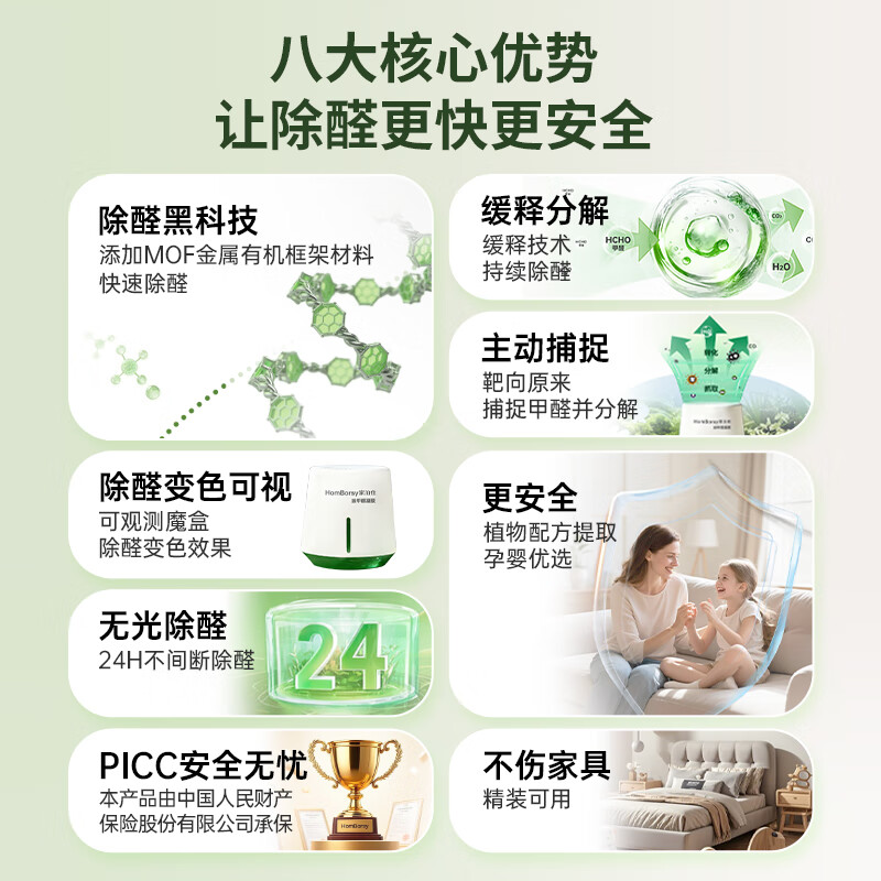 家泊仕（HOMBORSY）MOF除甲醛魔盒甲醛清除剂新房卧室除甲醛神器去甲醛净化魔盒白罐 3罐-660g|安心除醛45㎡|MOF除醛