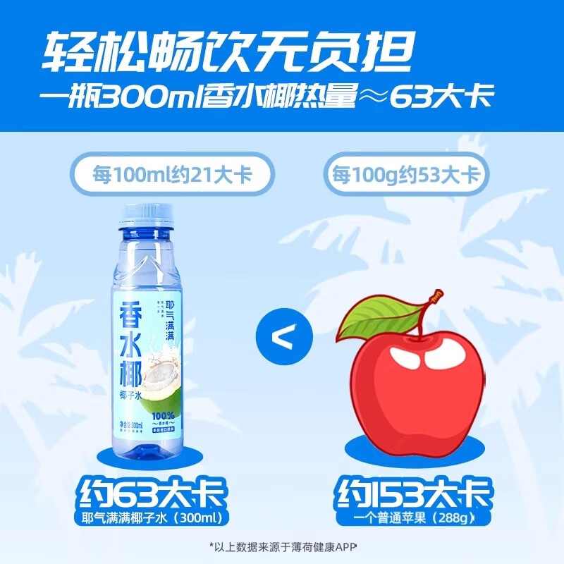 耶气满满100%椰子水300ml*12瓶0添加蔗糖电解质水孕妇泰国香水椰 100%香水椰300ml*12瓶