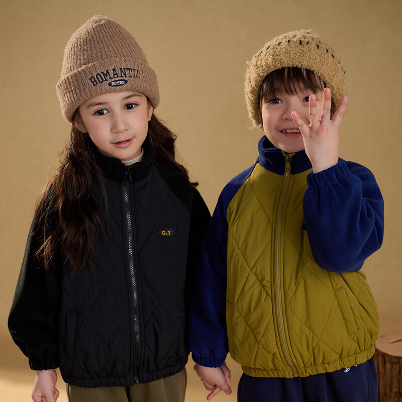 棉花堂（cottontown）棉花堂童装男童外套夹棉秋冬款新款中大童冬季加棉夹克衫保暖冬装 黑色 90 90/52