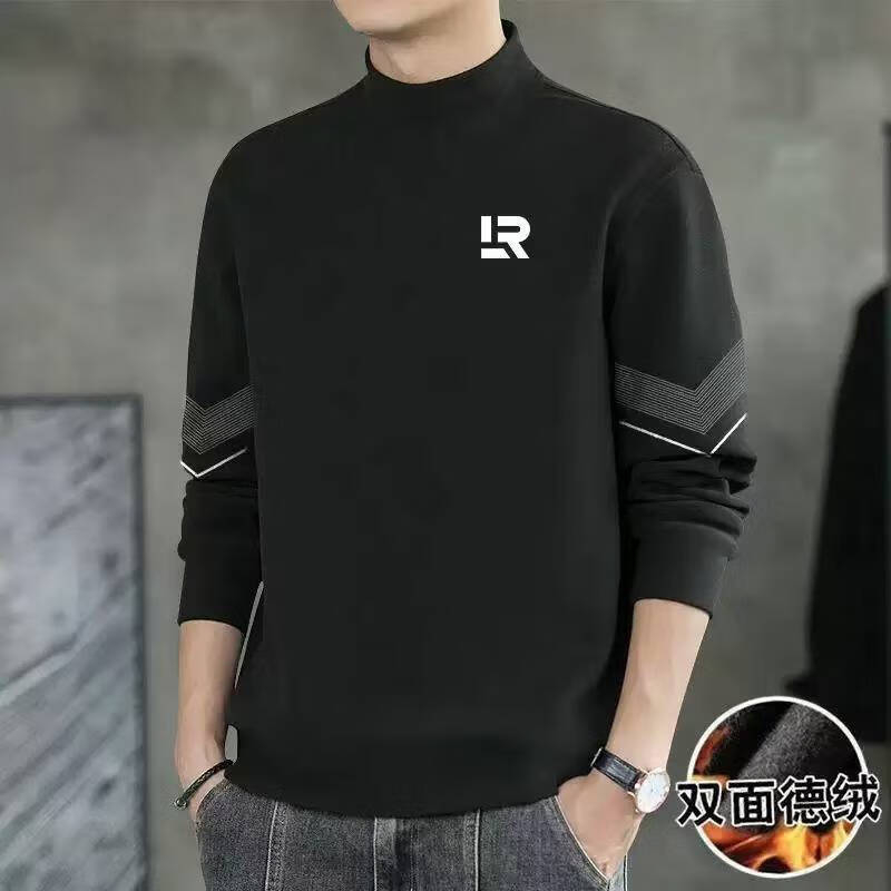 【轻奢高定】男士秋冬双面德绒半高领保暖卫衣体恤内搭长袖上衣F 黑色【双面德绒】 M 【建议体重85-105斤】