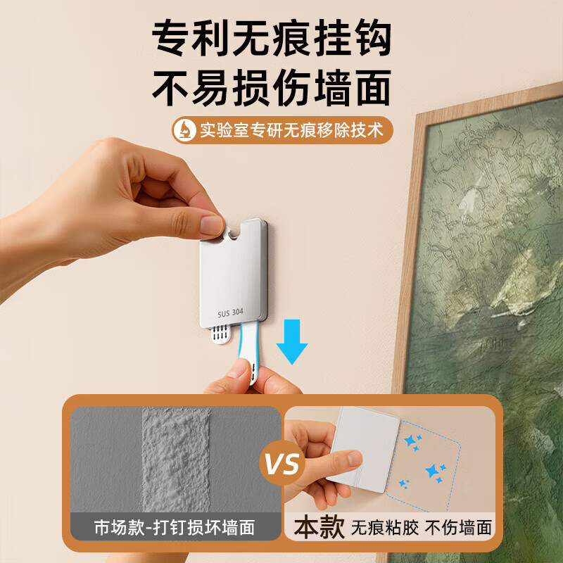 飒望德国挂画神器免打孔不伤乳胶漆墙相框挂墙挂钩无痕钉婚纱照专用钉 【6个装】可重复使用-牢固随心挂
