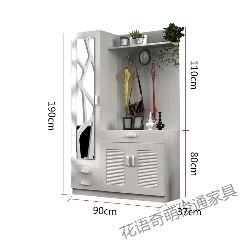 橱挂衣穿衣镜简约现代客厅入户玄关衣帽进门收纳储物柜 90cm长左镜门