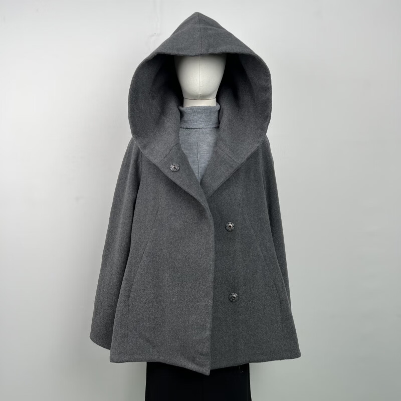 撤柜羊毛呢斗篷外套休闲连帽秋冬时尚御姐风百搭灰色经典 深灰色 XL