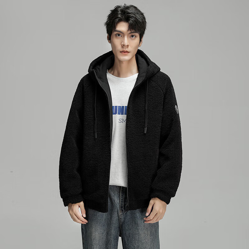 【鹦鹉梨专属】|新款男士仿羊羔绒羽绒服外套双面穿 黑色(男） L (175)