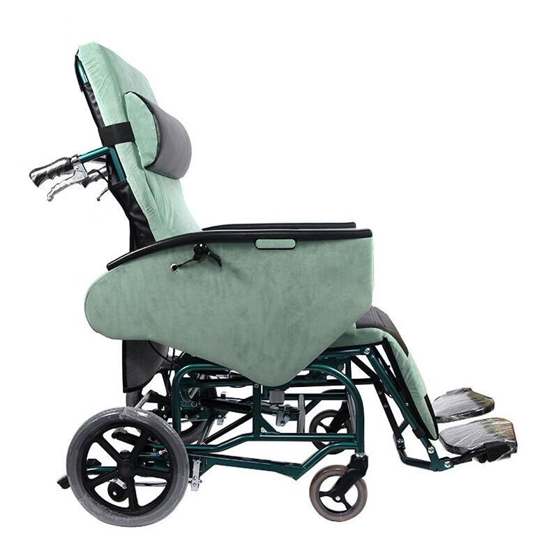 多功能护理轮椅-可平躺平移老人残疾人全躺轮椅手推车 绒布款