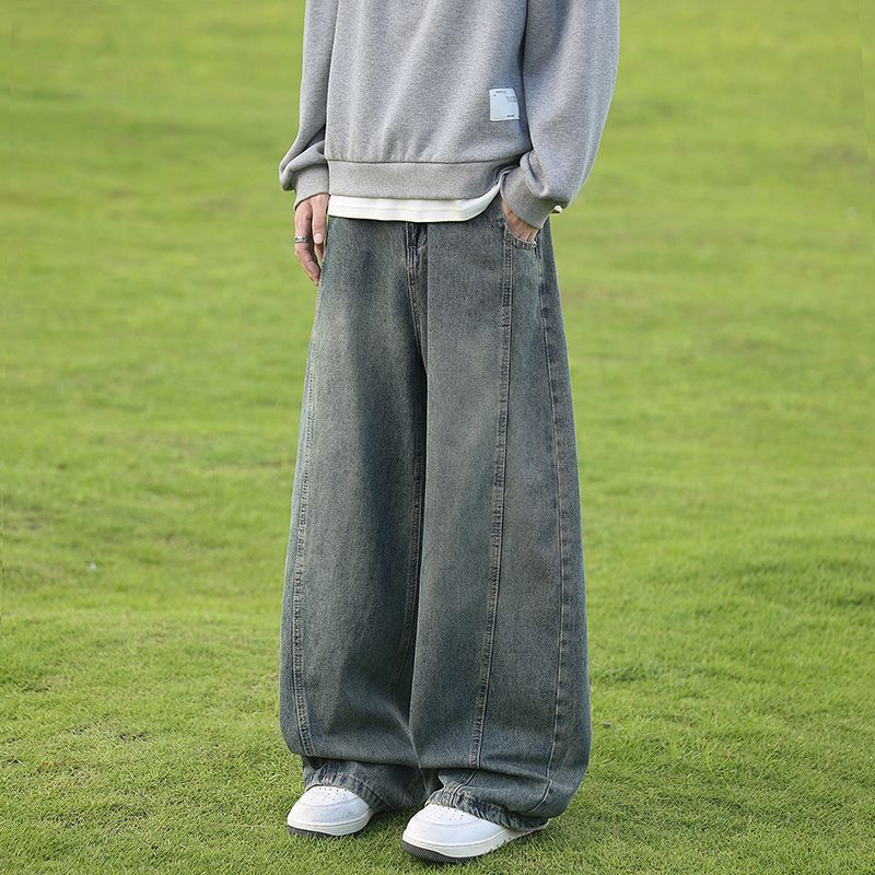 东馨鸟牛仔裤新款美式弯刀复古高街显瘦宽松休闲水洗阔腿直筒坠感长裤子 浅蓝色-弯刀/显瘦[品质甄选] 3XL160-175斤-详细问客服 均码