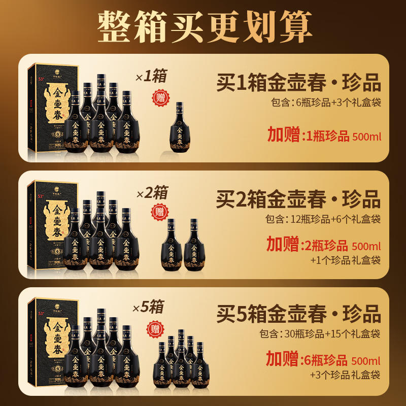 金壶春珍品酱香型白酒贵州平坝酱酒1952年纯粮酿造53度礼盒装送礼宴请 53度 500mL 2瓶 *赠礼袋*宴请送礼