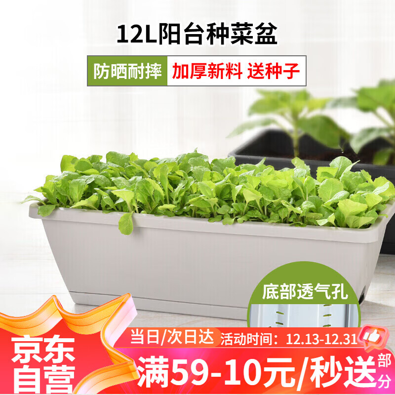 花沃里花盆大号2个装带托盘 阳台种菜盆种植箱种子育苗盘长方形塑料花盆