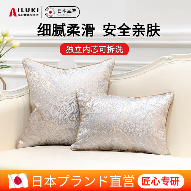 AILUKI日本轻奢感抱枕客厅沙发靠垫大靠背床上睡觉腰靠枕头套不含芯 金海岸_月光银 30cm*50cm 含枕芯 京东折扣/优惠券