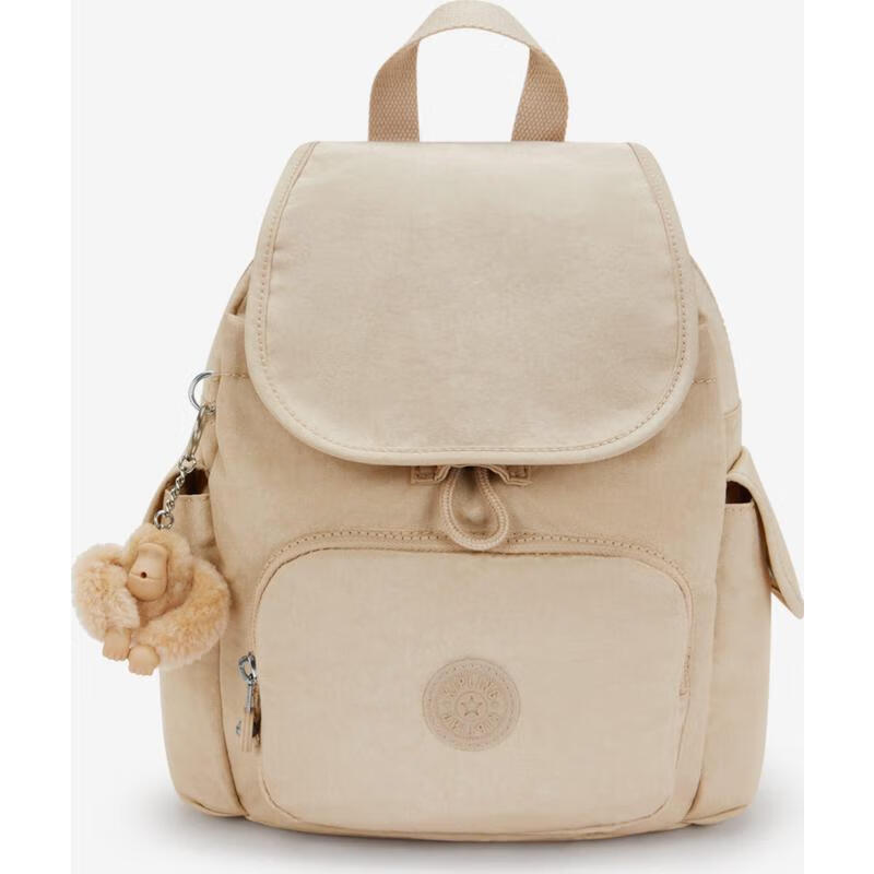 凱浦林（Kipling）女士雙肩包多隔層外置拉鏈袋主倉大容量附帶掛件單色小容量送女友 Cream ONE SIZE