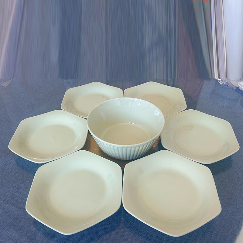 想迦月如烟系列陶瓷餐具2025新款高颜值餐具陶瓷碗盘釉下彩乔迁送礼 奶油风7件套装