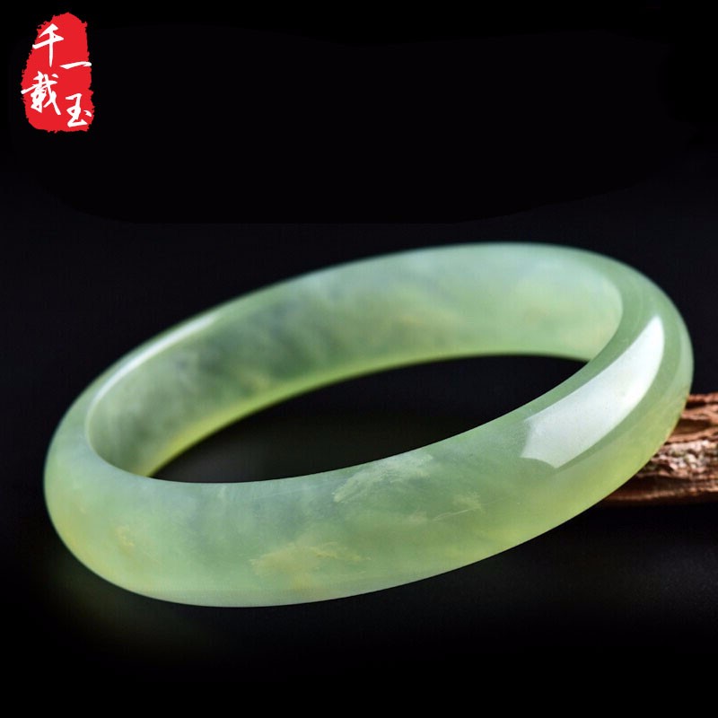【元旦礼物】冰种岫玉手镯 女款黄绿色玉镯子 玉石手镯玉镯 65毫米