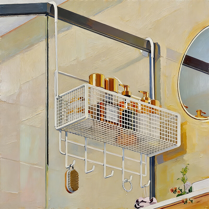 尔思家浴室挂篮置物架卫生间壁挂挂钩收纳盒厕所吊篮免打孔沐浴露收纳篮 白色-小号