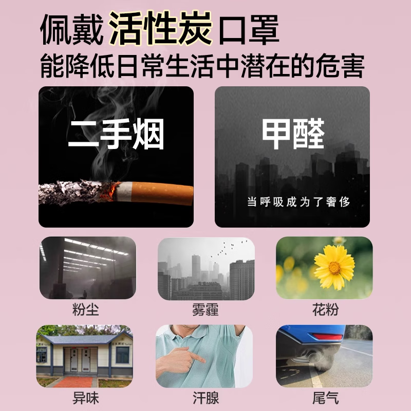 万宝绿蝶形活性炭口罩成人孕妇孕期防甲醛二手烟异味专用办公室装修防护 90%选择丨活性炭口罩/孕妇用【白+粉共60只】 均码
