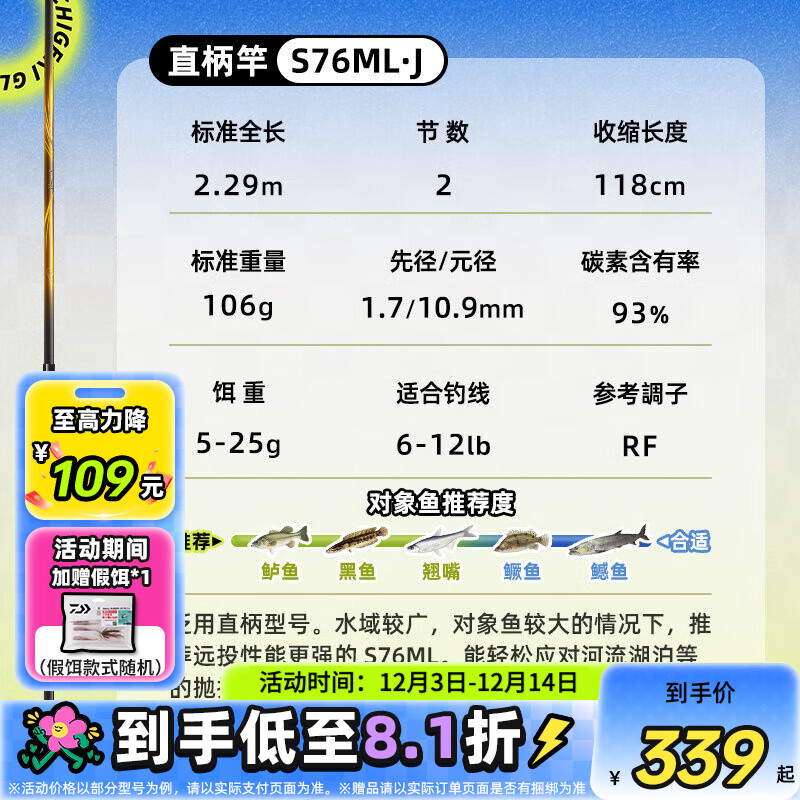 �����ߣ�DAIWA�� һ��GL·�Ǹ� ����΢������ǿ��ȫ����ͨ�ý������ԶͶ��̼�� 2.29m 2��-S76ML��2��������ֱ���� ��֧��ʹ��/���ú��˻���