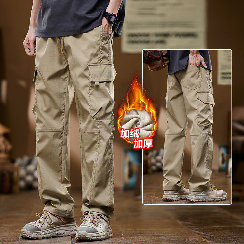 柯诗曼秋冬加绒加厚美式工装裤男款宽松直筒百搭裤子户外潮流耐磨休闲裤 【加绒款】黑色 3XL 推荐145-165斤