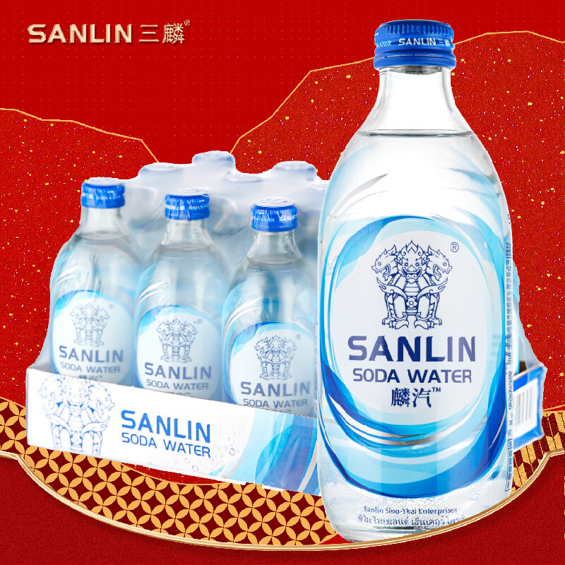 三麟苏打水350ml*12瓶旋盖版 无糖原味气泡水整箱装苏打汽水0糖0卡0脂
