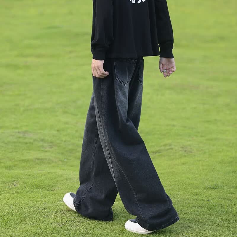 东馨鸟牛仔裤新款美式弯刀复古高街显瘦宽松休闲水洗阔腿直筒坠感长裤子 浅蓝色-弯刀/显瘦[品质甄选] 3XL160-175斤-详细问客服 均码