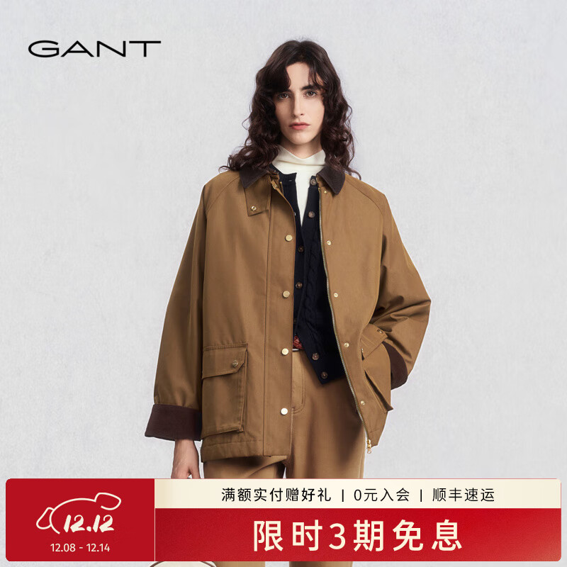 GANT【巴恩风棉服】GANT/甘特25秋冬新款撞色翻领宽松复古休闲女外套 274-棕色 M