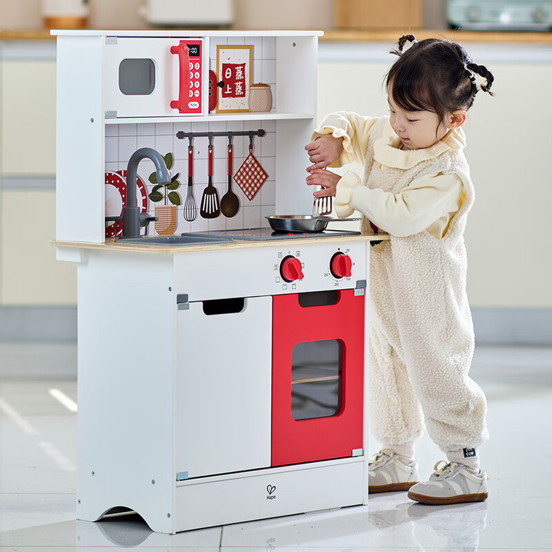 Hape过家家玩具 木质美食家大厨房超市小卖铺货架  男女孩儿童礼物 喜乐时光美食厨房 3-8Y