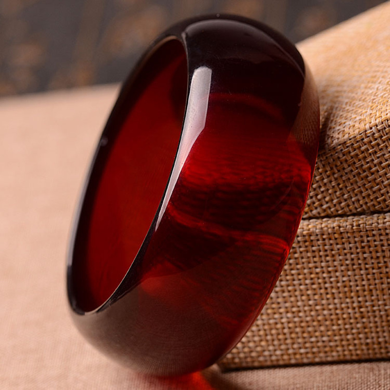 snqp送好友的礼物shemndi酒红宽面血珀手镯 琥珀打磨本命年佩戴镯子附