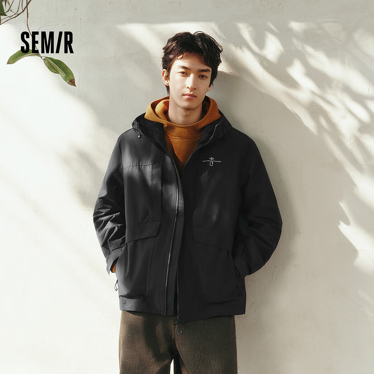 森马（Semir）都市护身服|中国国家地理嘉绒系列夹克男春宽松护身 黑色90001 L