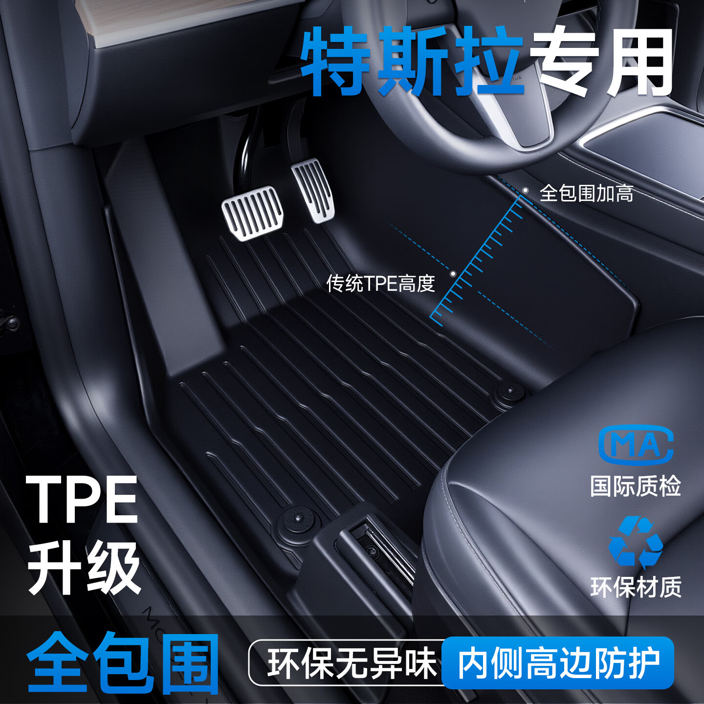 槿车特斯拉model 3/Y焕新汽车脚垫原车开模侧边加高专用全包围TPE脚垫 TPE汽车脚垫+黑色仿羊绒+全套备箱垫+后排椅背垫 特斯拉Model  Y【25款】焕新版