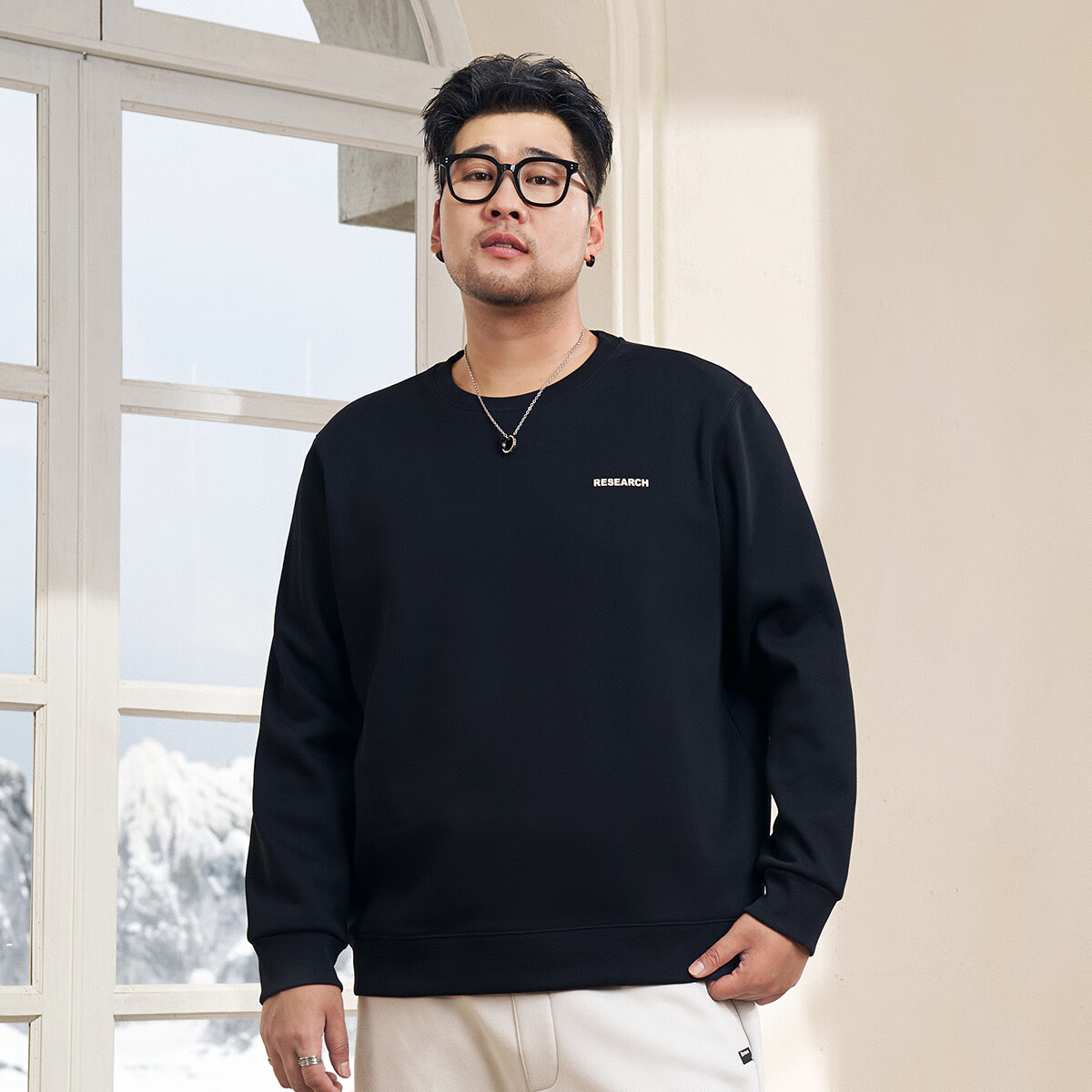 黑劲大码男装秋冬季加绒加厚内搭长袖男士胖子加肥加大宽松卫衣外套 黑色 3XL 200-220斤