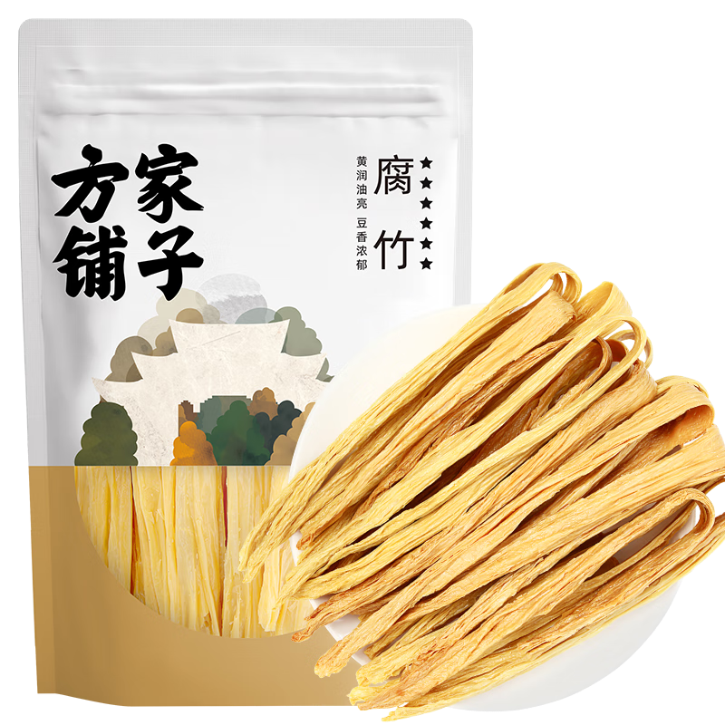 方家鋪?zhàn)又腥A老字號(hào) 六星腐竹豆制品原漿腐皮豆味濃干度足火鍋食材 400g*2袋