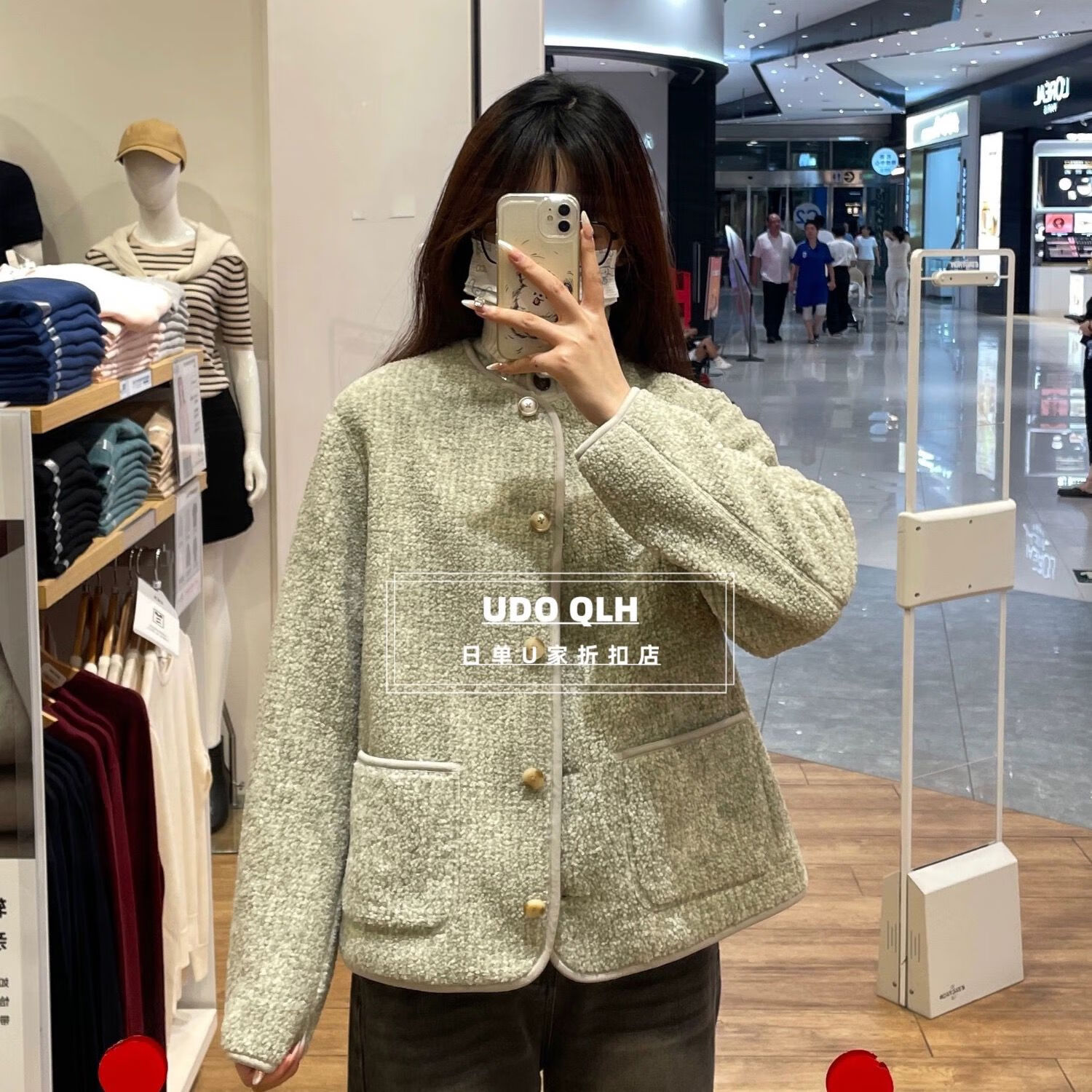 宰搂秋冬女装彷羊羔绒摇粒绒圆领开衫保暖绒外套472938 浅米色 S S