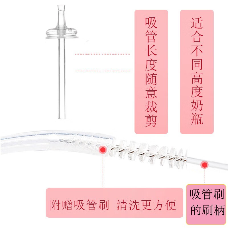 优爱心奶瓶吸管适用于呗亲奶瓶 适用于宽口径奶瓶吸管 奶瓶吸管重力球 吸嘴圆孔直通粗管2套