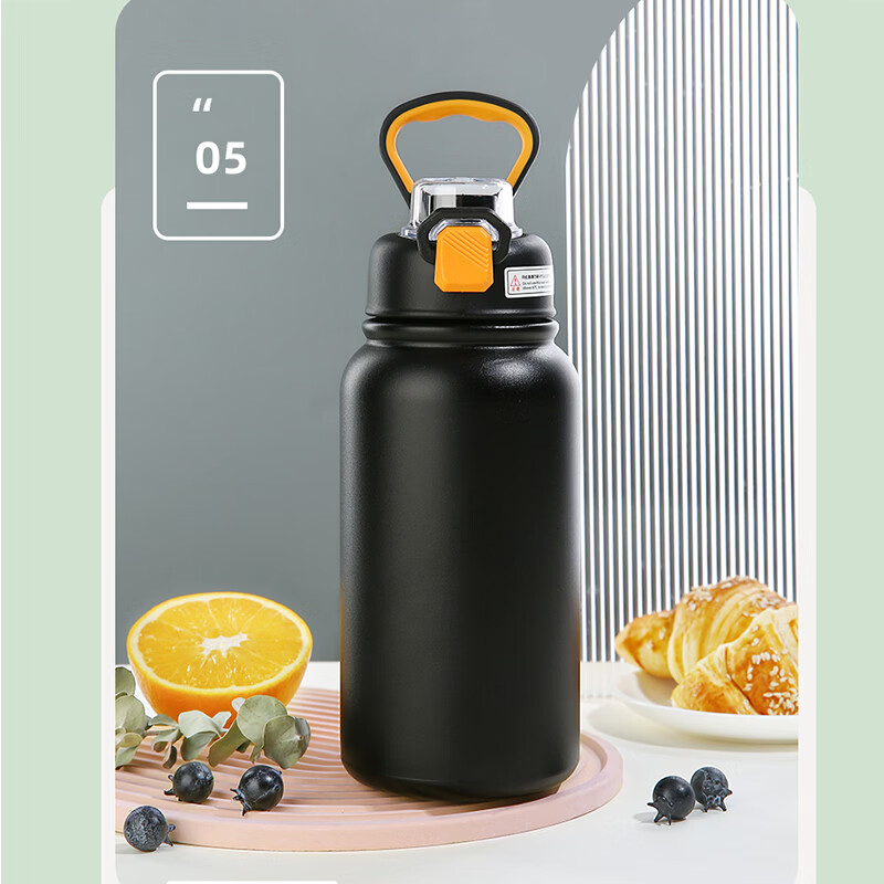 乔纳斯保温杯男士大容量杯子316不锈钢便携带吸管大肚学生运动保冷水壶 磨砂黑保温壶【弹跳吸管+提手】 700ml