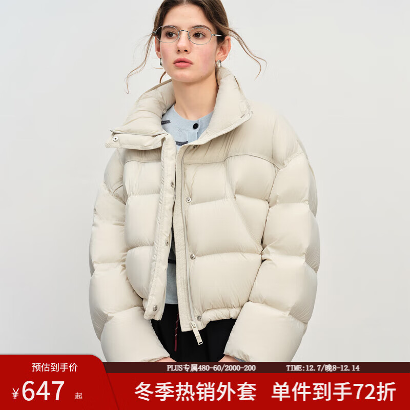 范思蓝恩高光云朵系列立领面包服羽绒服女冬装2025年新款慵懒感短款外套 银桦灰 S