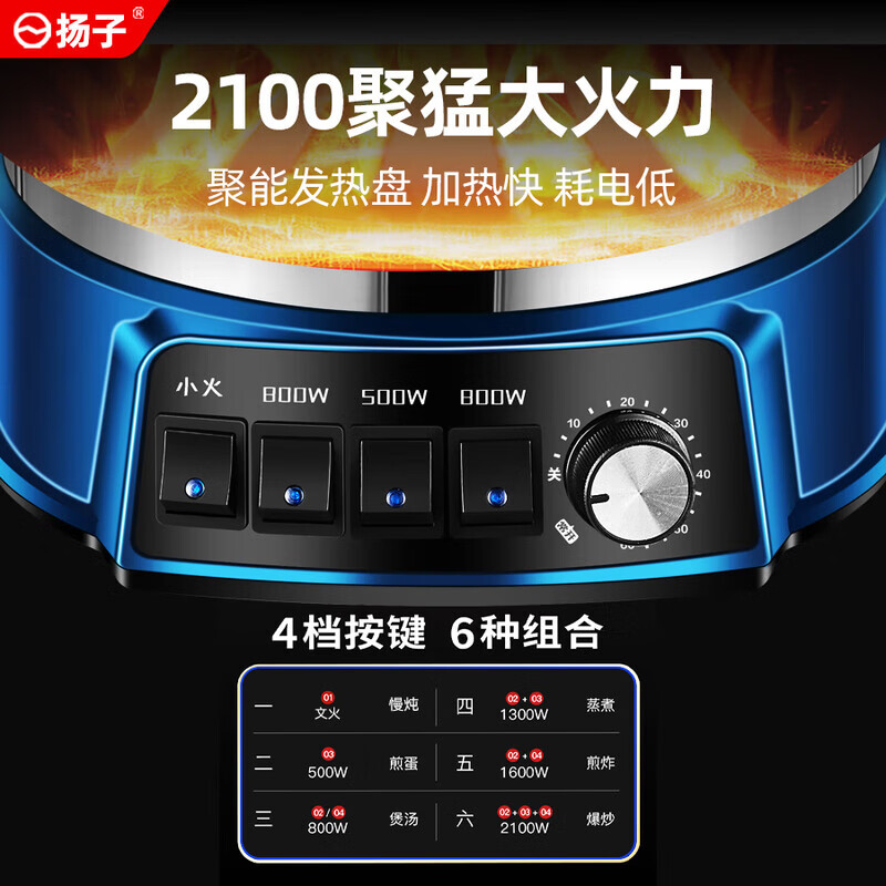 扬子（YANGZI）电炒锅多功能一体2025新款电锅铁锅家用蒸煮煎炒一体蜂窝铸铁炒菜专用电煮锅电蒸猛火电热锅大功率 34cm基础无定时款【3-4人】 锅+单蒸笼+锅盖