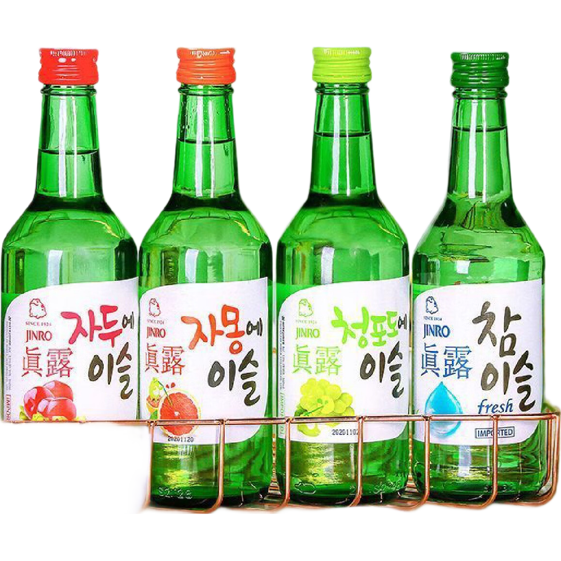 真露贈杯韓國清酒真露燒酒果味燒酒果味酒女士水果酒微醺4 【草莓+葡萄+西柚+李子】贈1燒酒杯