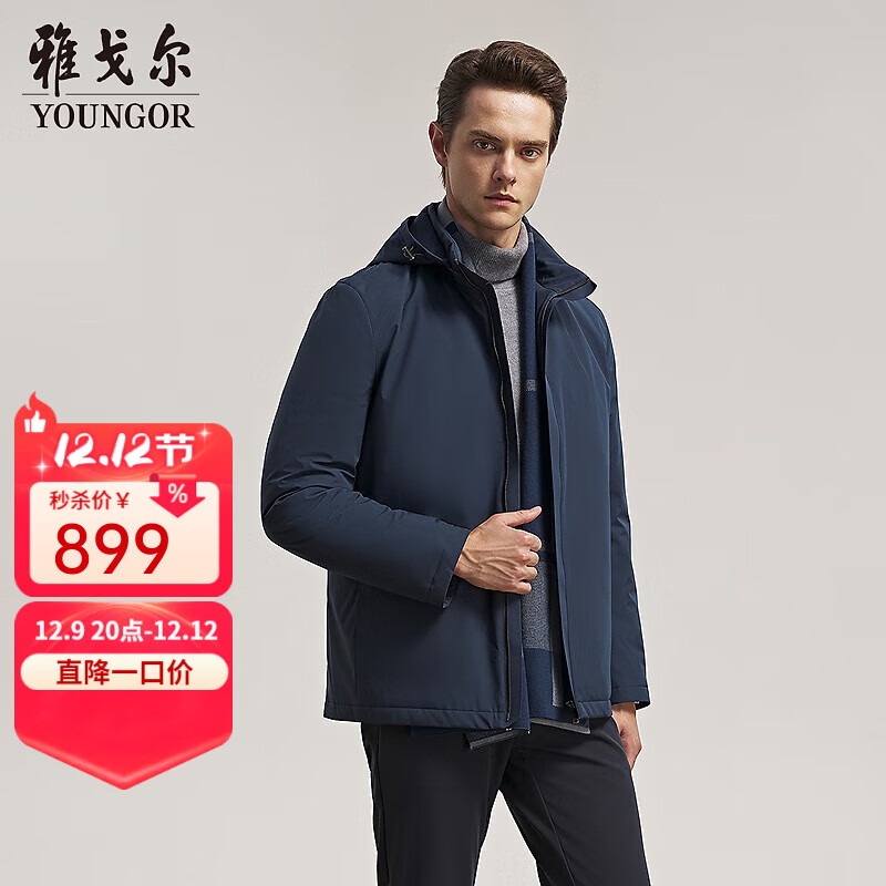 雅戈尔（YOUNGOR）羽绒服男品质面料鹅绒充绒立领可脱帽羽绒服休闲百搭舒适2025新品 灰蓝VSYW419862HTA L 175/96A （推荐130-150斤）
