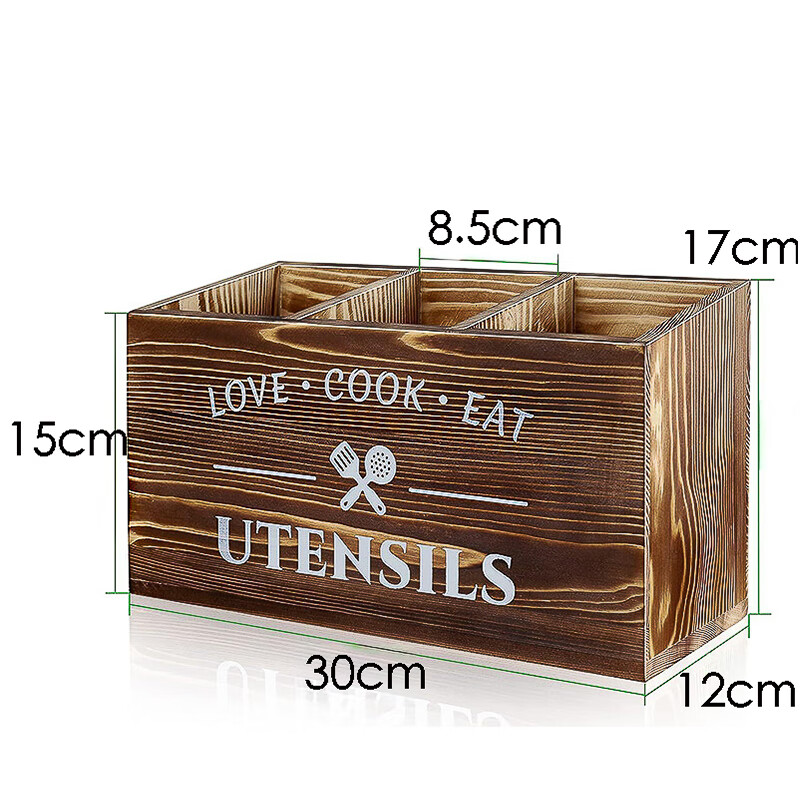 欧式刀叉收纳盒 家用厨房分格分类木质整理盒 筷子勺子餐具置物架 灰色(长30CM,宽12CM,高17CM)