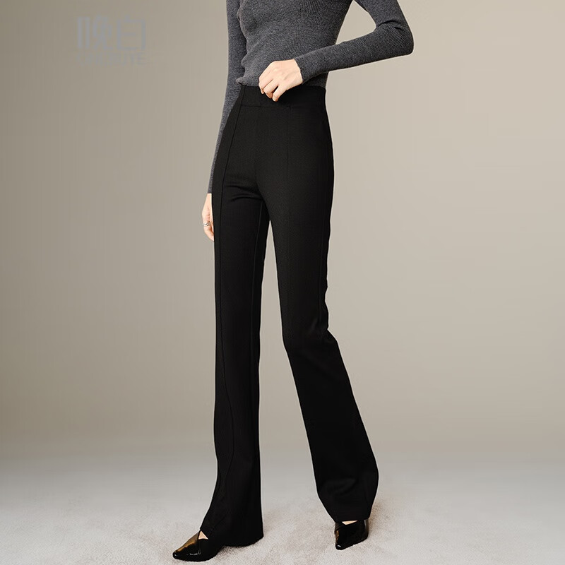 晚白【断码清仓】2026春款时尚气质裤子全松紧弹力修身微喇叭裤女 黑色 27