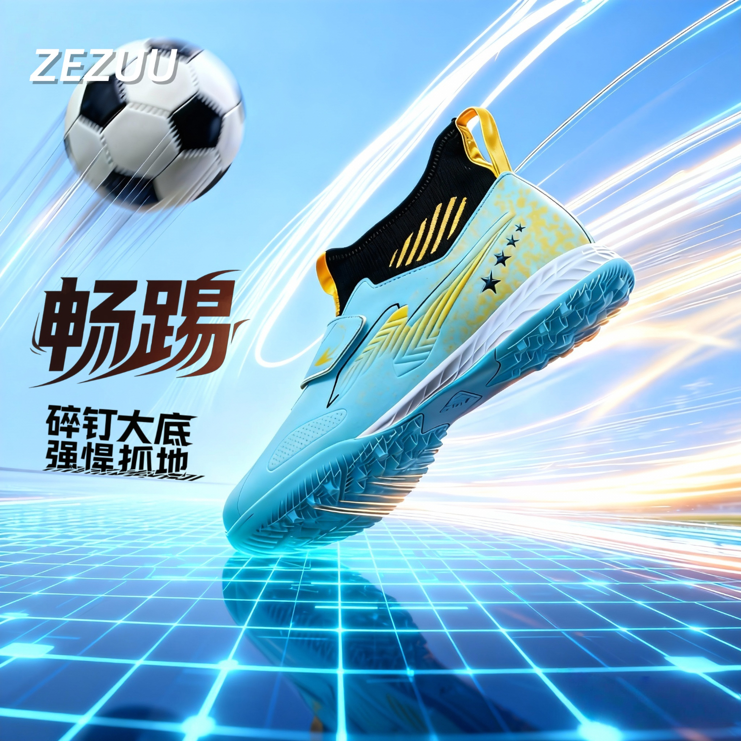 振足足球鞋男女超纤皮面6-12岁碎钉青少年透气减震运动儿童球鞋 绿色 30