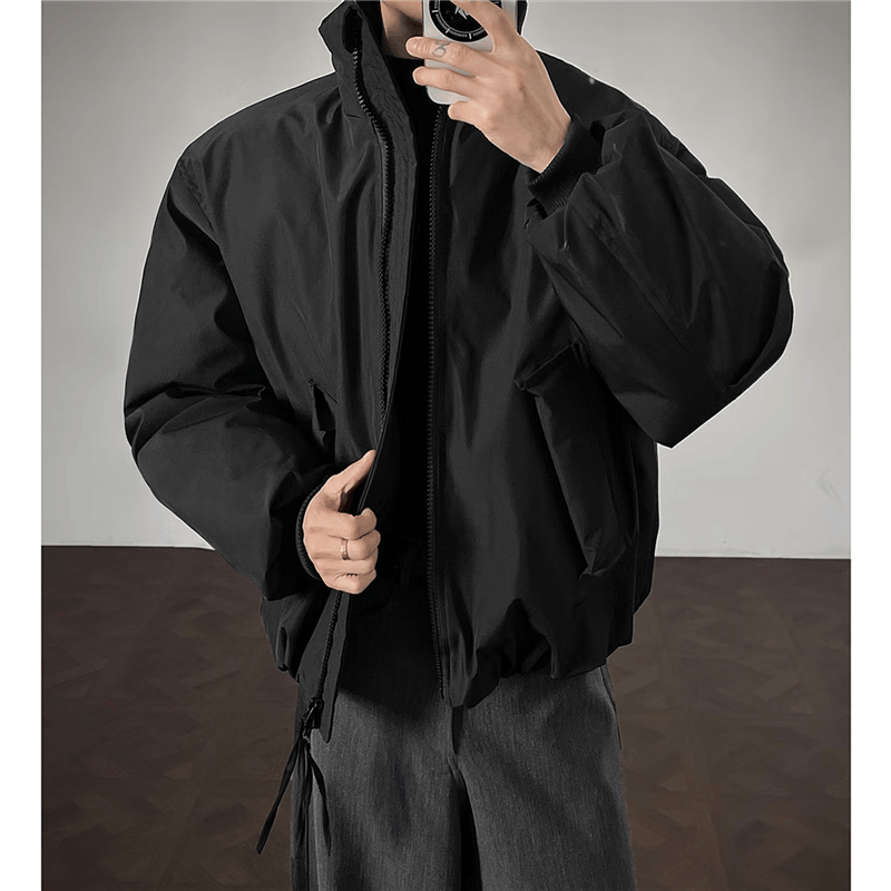 举风美式cleanfit立领短款棉服男女冬季纯色简约宽松保暖棉衣夹棉外套 黑色 M