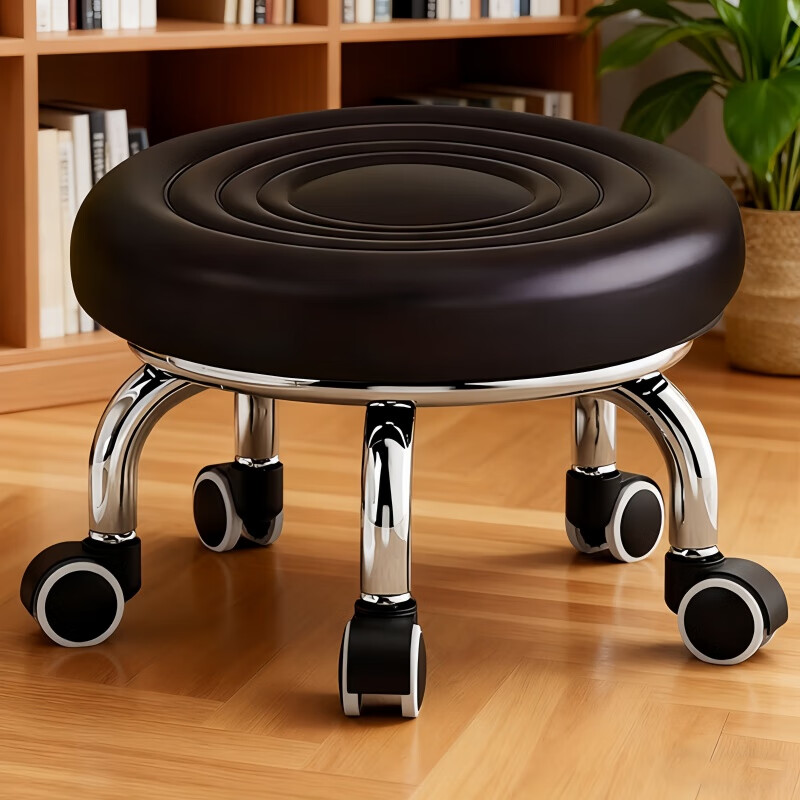 馨婺家万向轮小矮凳子家用圆凳可移动美缝儿童学步凳小板凳带滑轮静音 黑色-小号【水波纹】