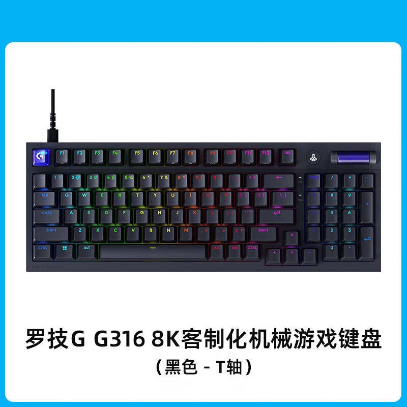 罗技（G）闪逸龙8K客制化游戏键盘98配列电竞有线 G316电竞版 黑色【T轴】
