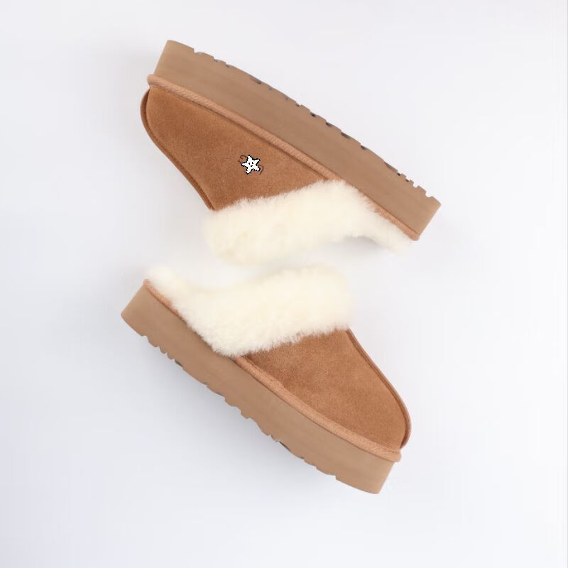 UGG EVERSHEEPSKINS雪地靴UGG厚底星拖包头拖鞋冬季羊皮毛一体棉拖顶版一比一 1:1厚底星拖栗色-带标 脚胖拍大一码 40