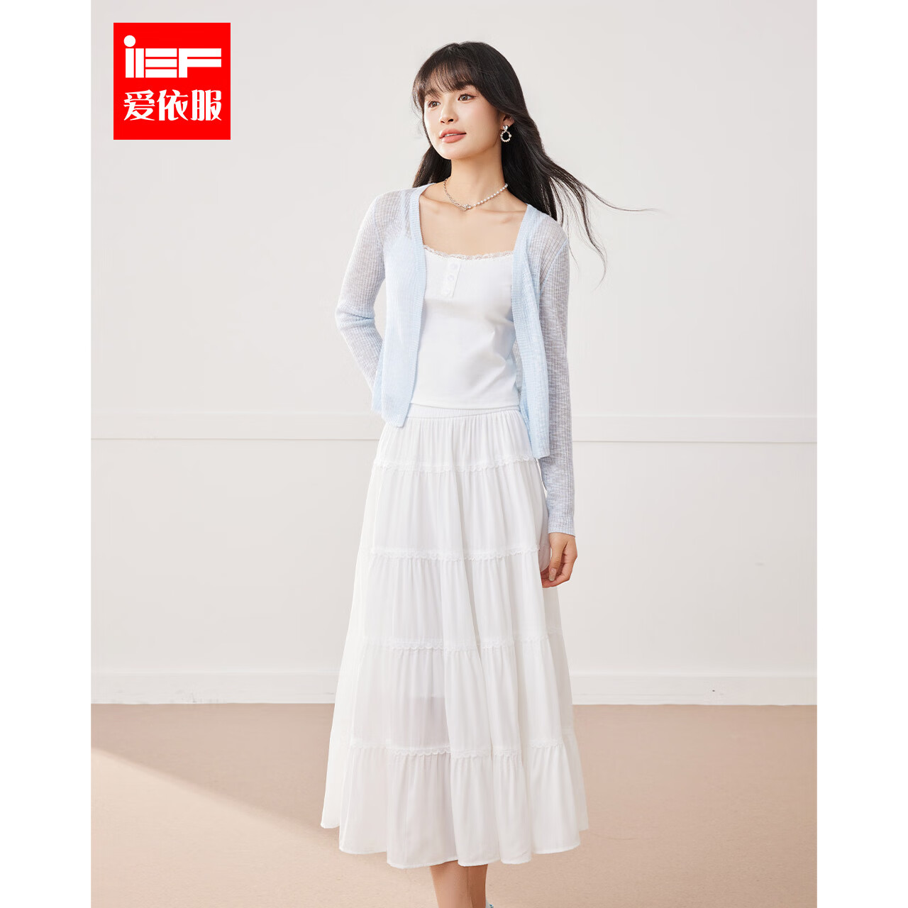 IEF/愛依服2024夏季新款法式文藝氣質時尚女裝套裝甜美風上下套裙 淺藍 S