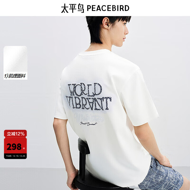 太平鸟男装【商场同款】 2025年夏季新款白色短袖T恤男B1CNF2617 澈白1 4XL