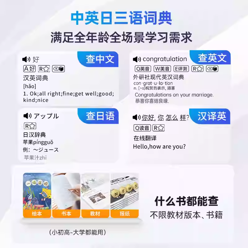 快易典（Koridy）AI电子词典英语日语学习机C1离线翻译机小学初中高中考级词汇教材同步单词机单词卡便携学习机E2 【经典款】C1 Slim 64GB